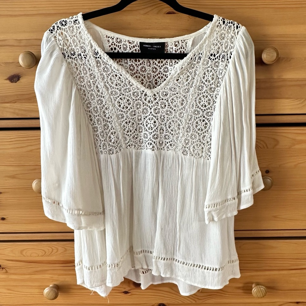 White Lace Detail Women's Top